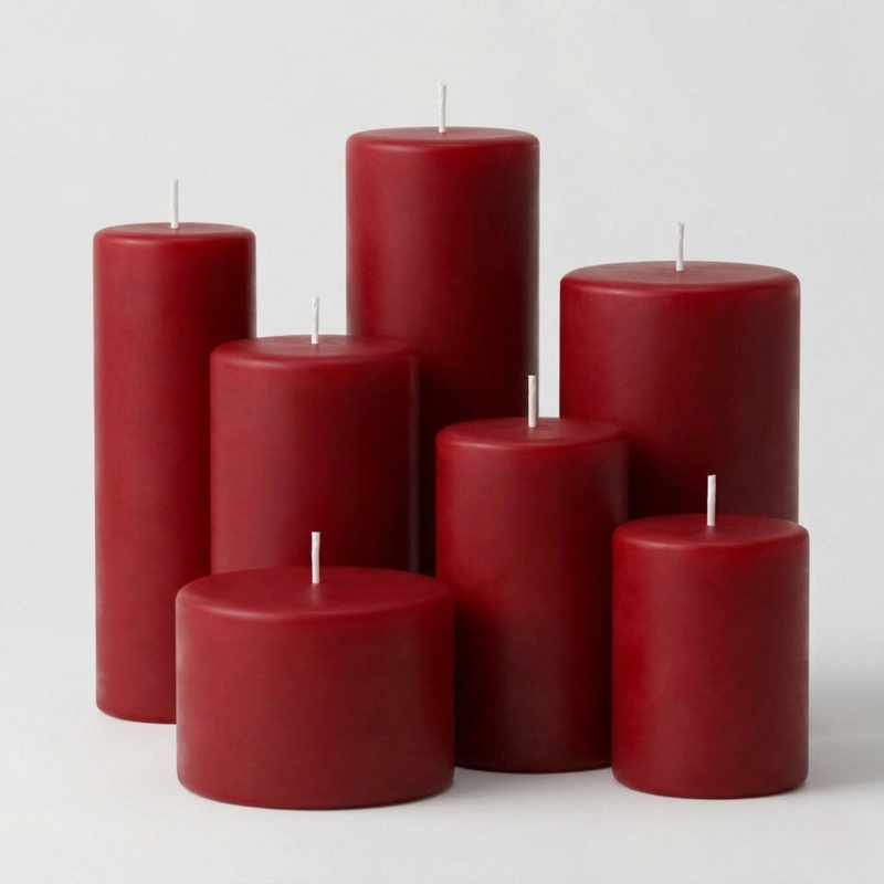 Pillar Candle Set Rich Cranberry Hue Varying Heights Minimalist