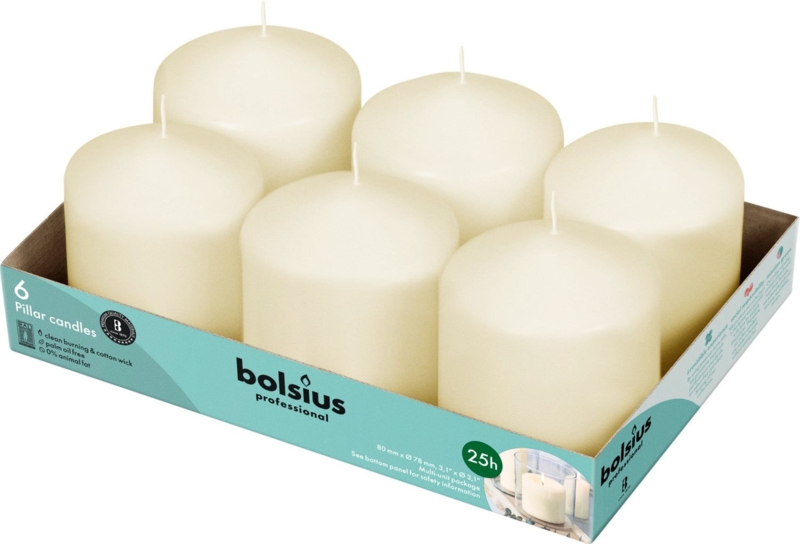 Pillar Candle Six Pack Ivory Matte Finish Cotton Wick