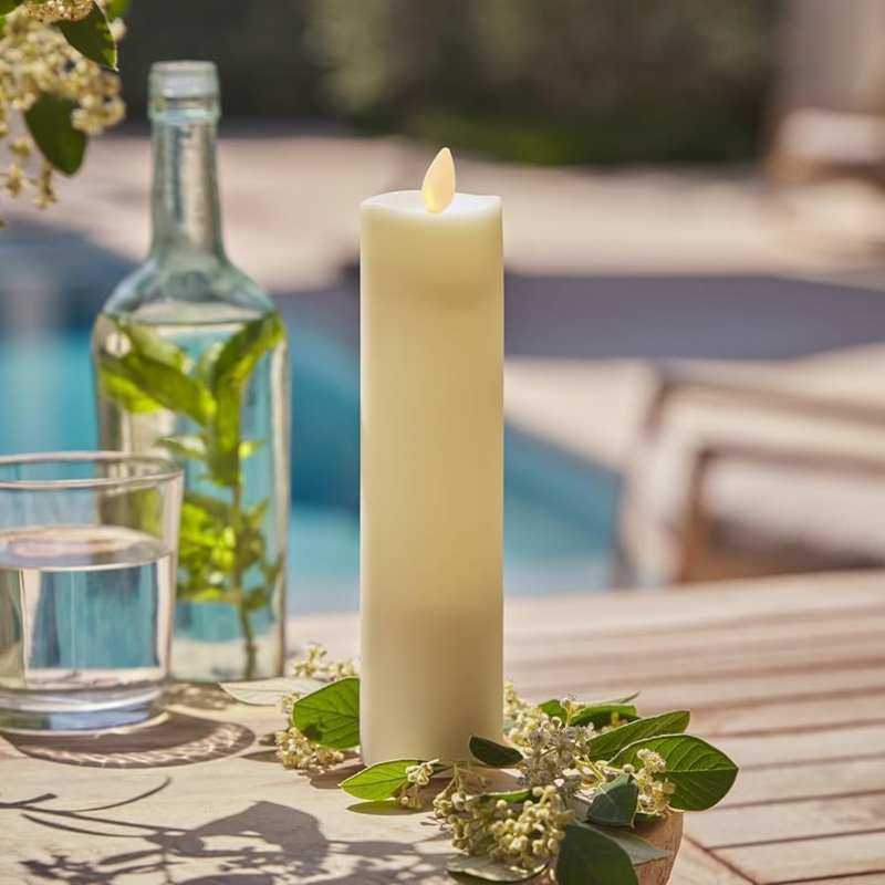 Pillar Candle: Slim Outdoor Safe Flameless LED with Moving Flame