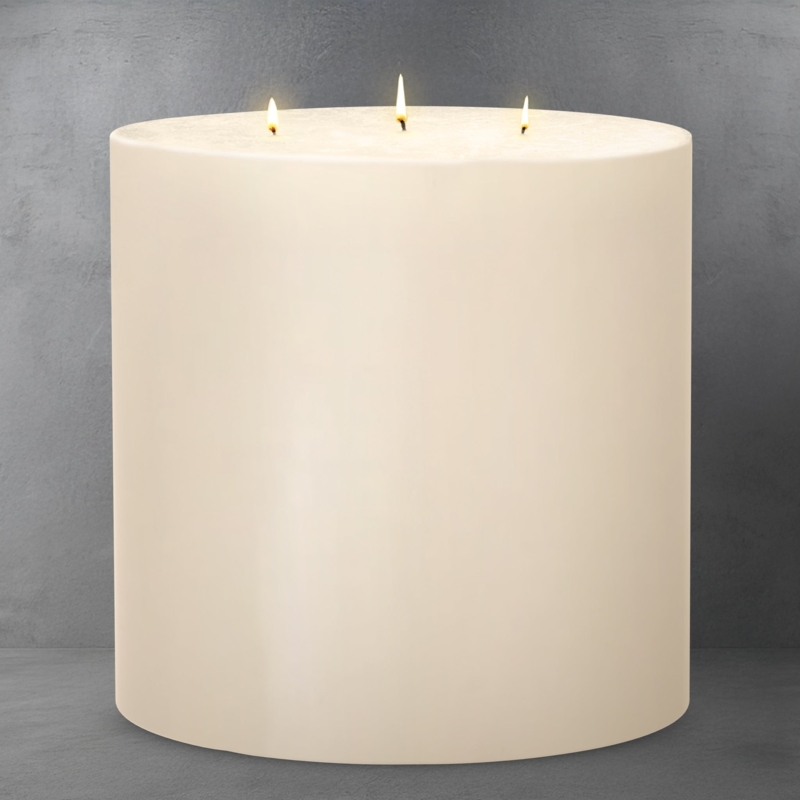 Pillar Candle Three Wick Design with Large Diameter and Warm Glow