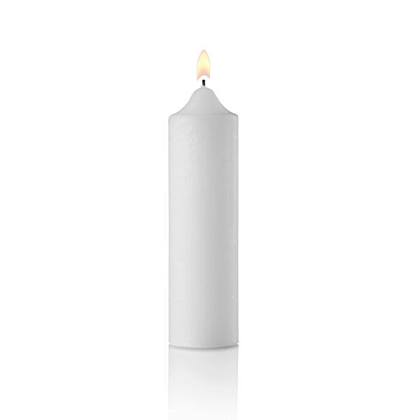 Pillar Candle Utility Design Tapered Top White Lit Flame