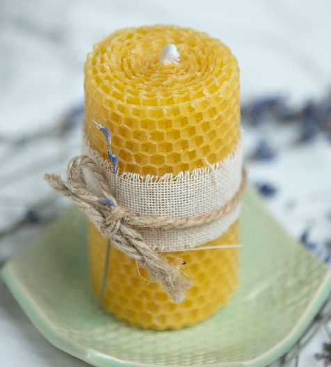 Pillar Candle with Burlap Wrap and Twine, Rolled Wax Construction