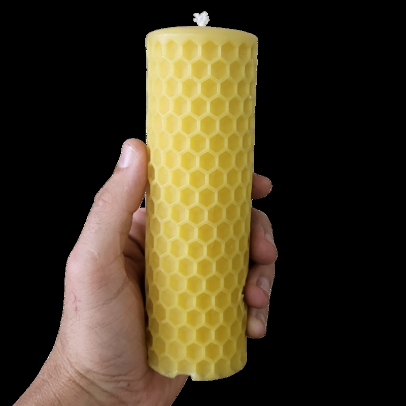 Pillar Candle with Embossed Honeycomb Texture, Natural Hive Pattern