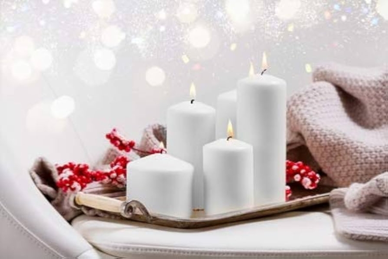 Pillar Candles Festive Winter Decor Staggered Heights