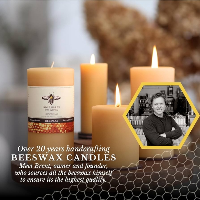 Pillar Candles in Staggered Heights, Pure Beeswax, Artisanal Set