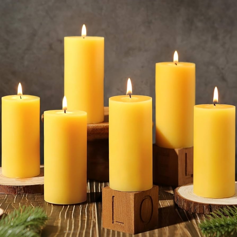 Pillar Candles on Wood Slices, Earthy Home Lighting Decor