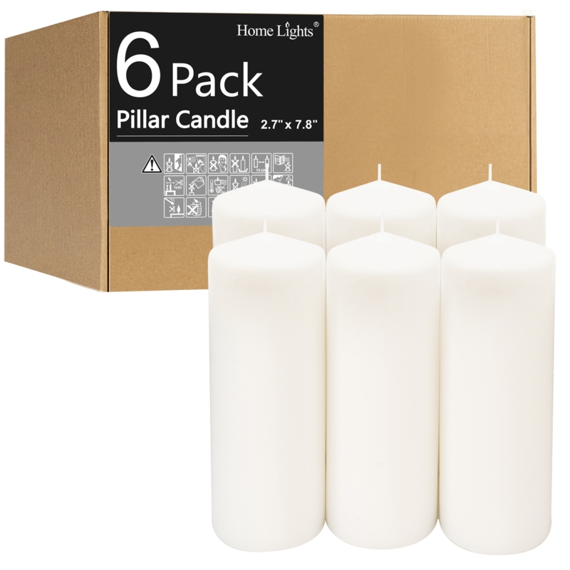 Pillar Candles: Smooth White Wax 6-Pack with Tall Profile