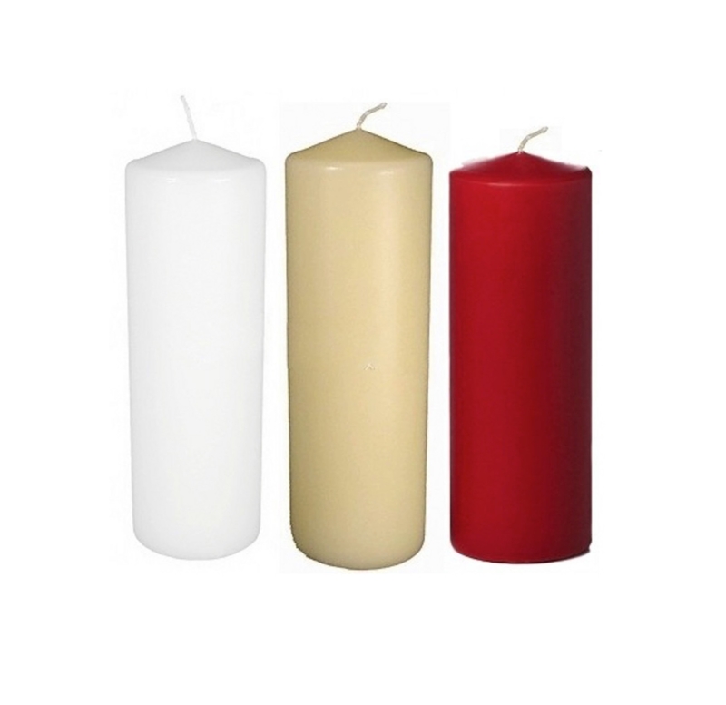 Pillar Candles Trio of Colors White Ivory Burgundy