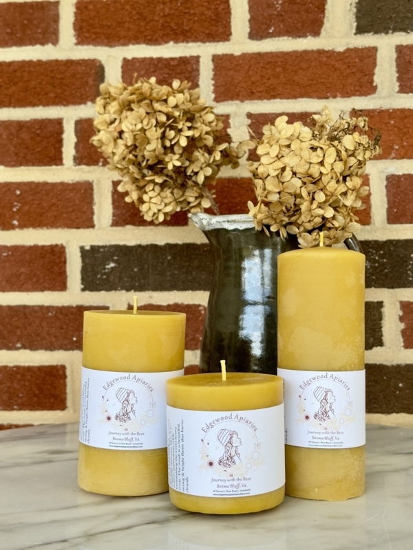 Pillar Candles with Paper Labels, Staggered Heights, Farmhouse Chic