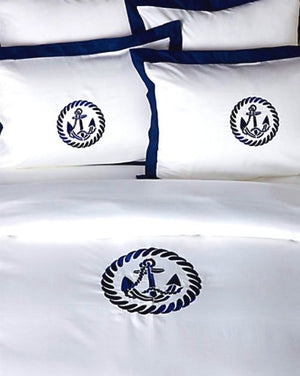 Pillow Sham Anchor Embroidery Flange Coastal Circular Rope Border Crisp