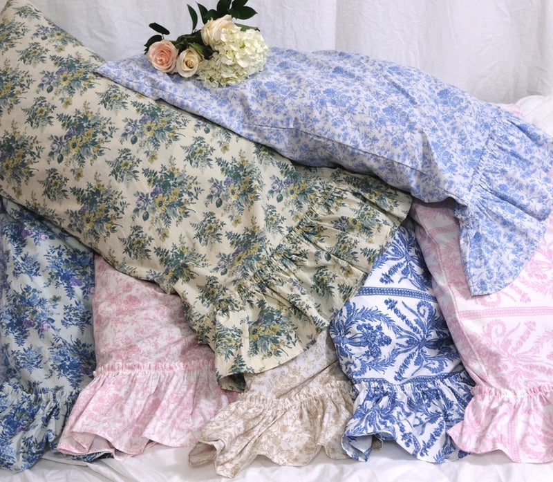 Pillow Shams Stack in Chambray Blue with Flanged Edge Detail
