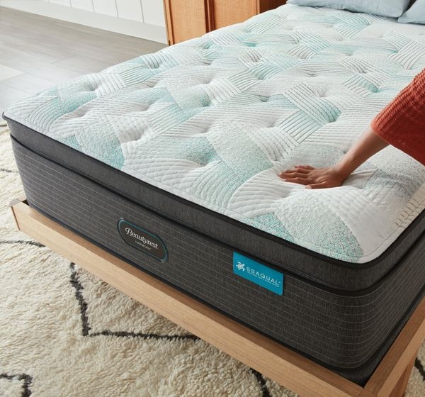 Pillow Top Mattress, Teal Geometric Quilt Pattern, Contemporary Style.