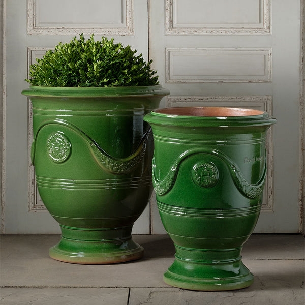 Planter Pair: Anduze Style Ceramic Urns with Molded Garlands