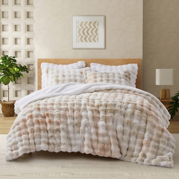 Plush Fuzzy Comforter Set Vibrant Watercolor Abstract Print Bedding