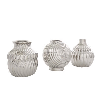 Polished Vase Set Ribbed Texture Varied Shapes Glam Decor