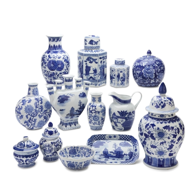 Porcelain Decor Collection Blue and White Canton Motifs Mixed Set