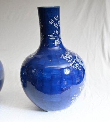 Porcelain Vase Deep Cobalt Hue Plum Blossom Motif Faceted Glaze Texture