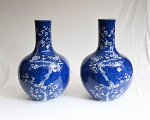 Porcelain Vases featuring white plum blossom patterns in a bottle shape.