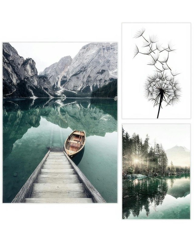 Poster Set Nature Landscape Trio Teal Water Accents Minimalist