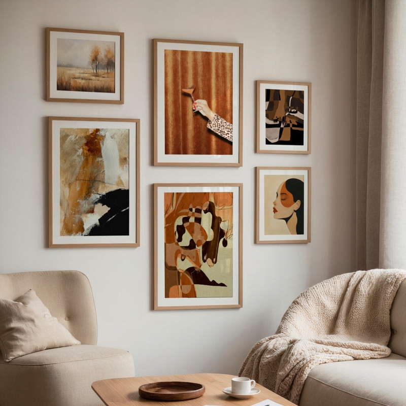 Pre-Curated Gallery Wall Art Set with Warm Earthy Tones