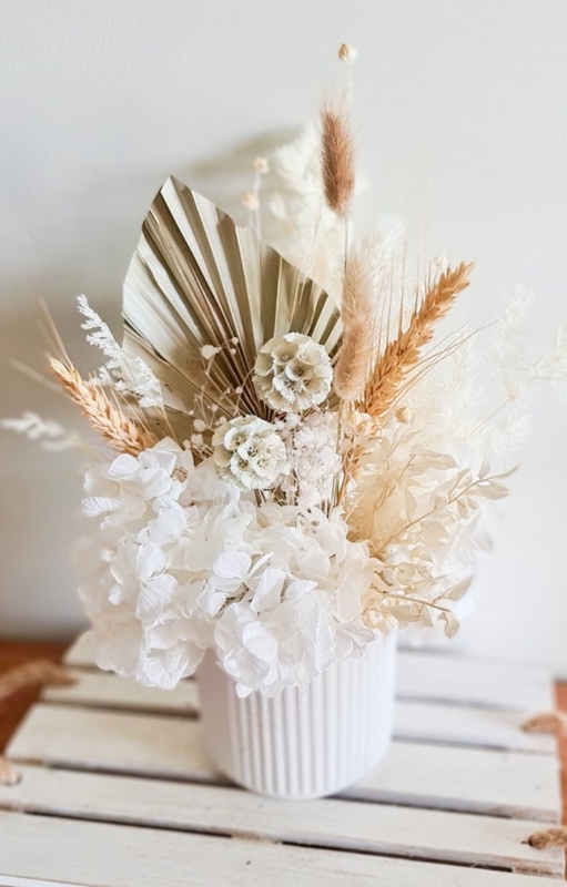 Preserved Flower Arrangement: Dried Palm Spear, Ribbed Vase