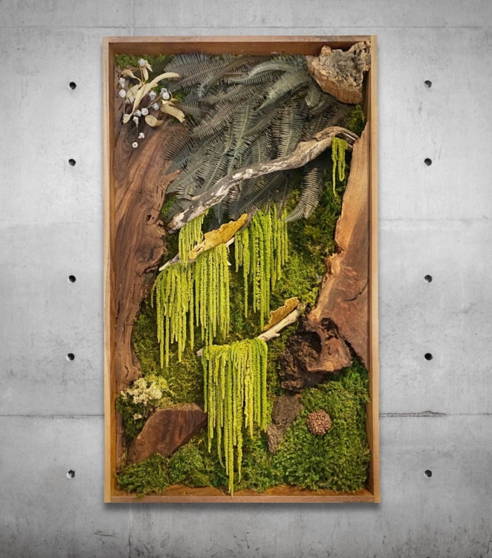 Preserved Moss Wall Art Framed Wood and Botanical Landscape