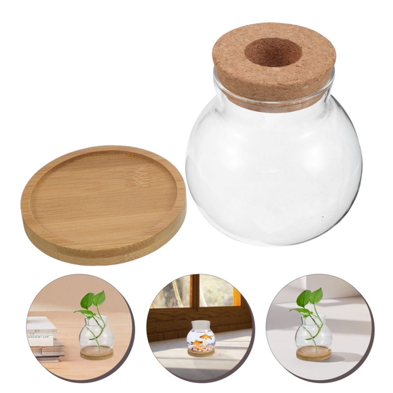 Propagation Jar Glass Cork Lid Wooden Base Scandi Style Hydroponic