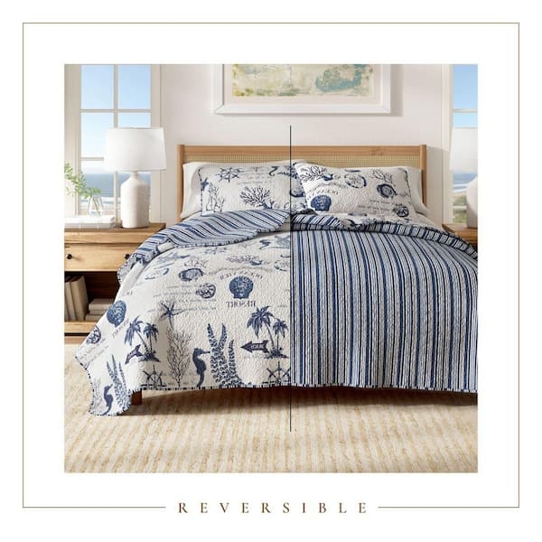 Quilt Set Anchor Print Coastal Seafaring Motifs Quilted Breezy