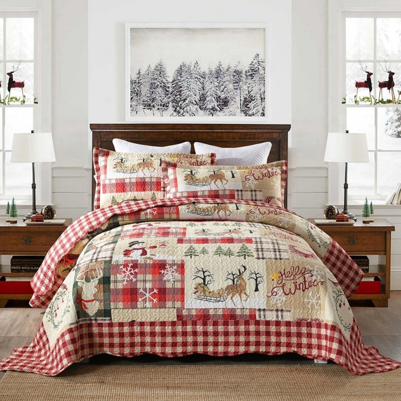 Quilt Set: Fair Isle Pattern Bedding Set in Festive Red Colorway