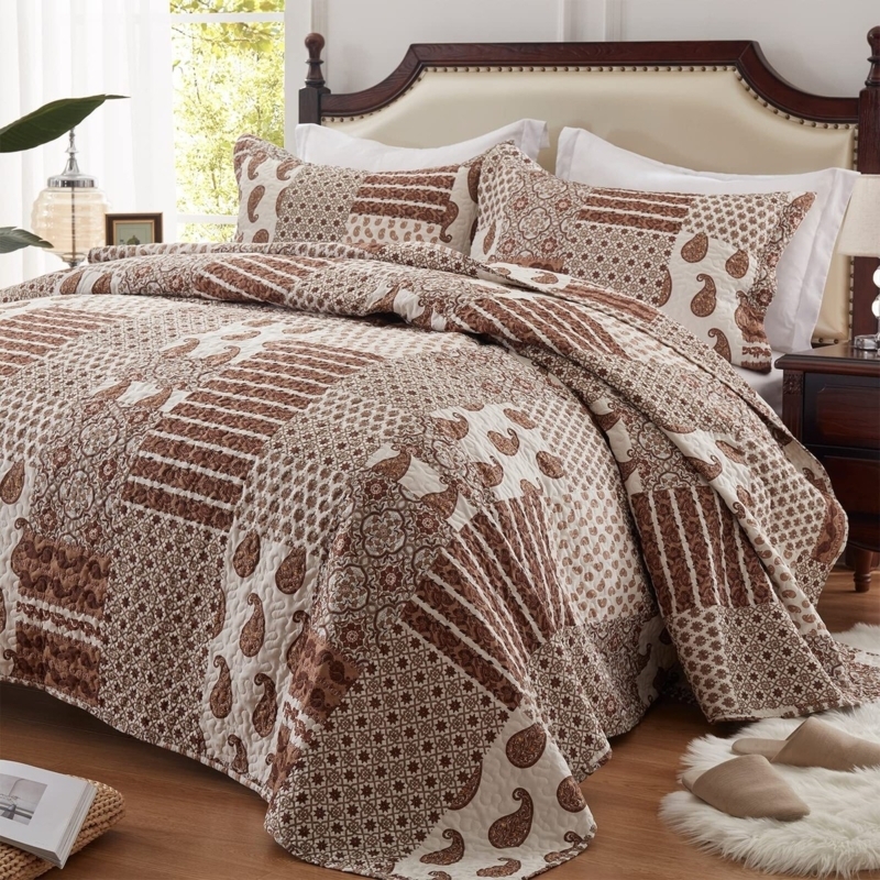 Quilt Set featuring Paisley Patchwork: Brown Paisley Patchwork Quilt