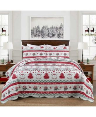 Quilt Set: Three Piece Traditional Christmas Quilt Set with Border Design