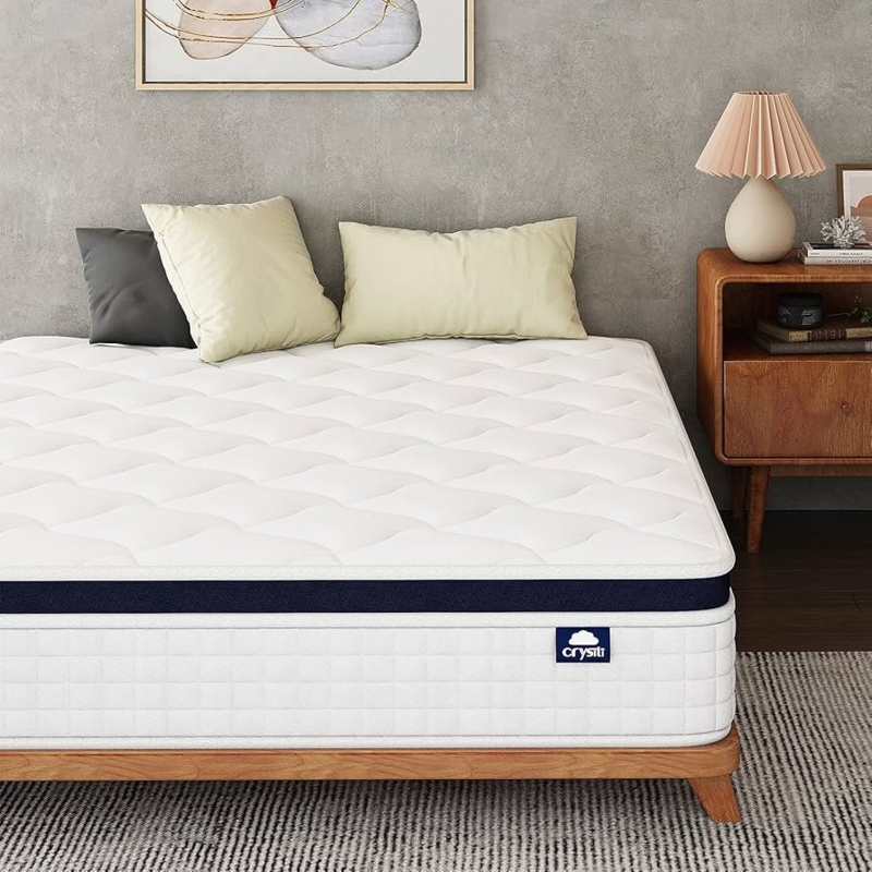 Quilted Mattress on Wood Frame featuring distinct Navy Border Band