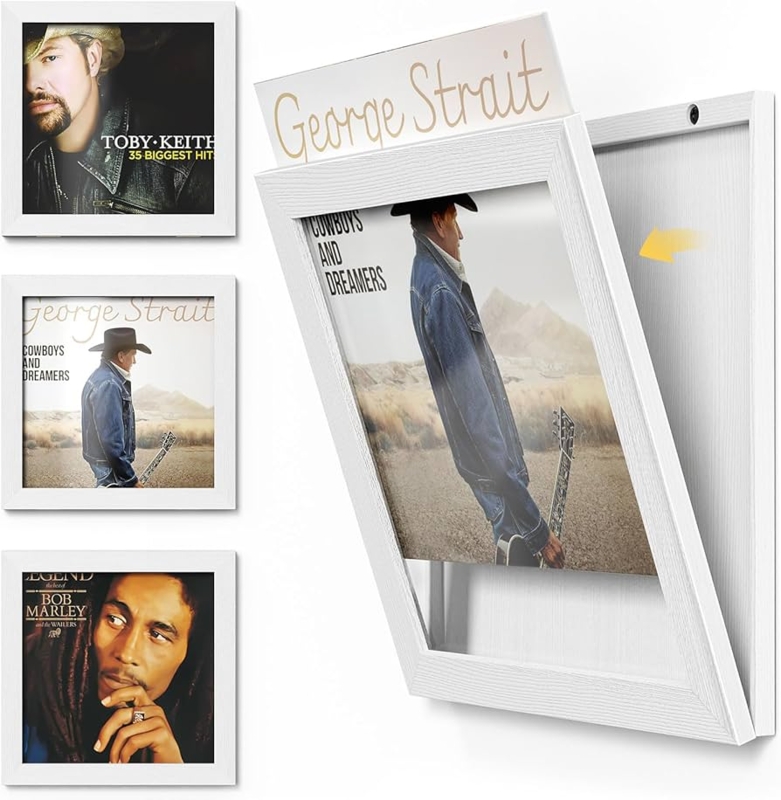 Record Frame Front-Loading, Hinged Opening Shadow Box Design