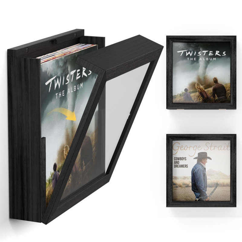 Record Frame Front-Opening with Hinged Door, Wall Mounted Album Storage