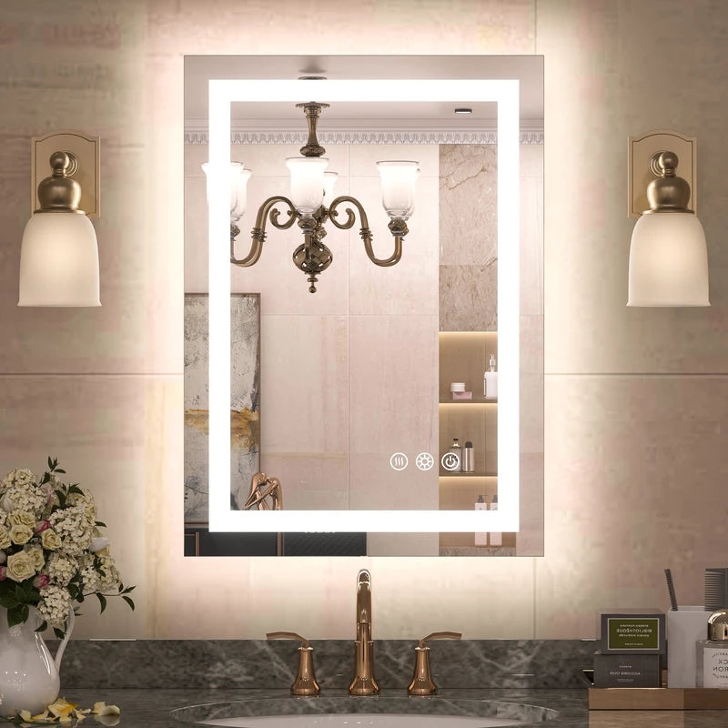 Rectangular Lighted Wall Mirror LED with Touch Controls & Sconces