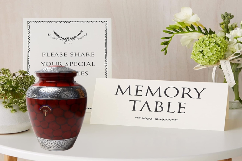 Red Lacquered Cremation Urn for Elegant Memorial Table Display