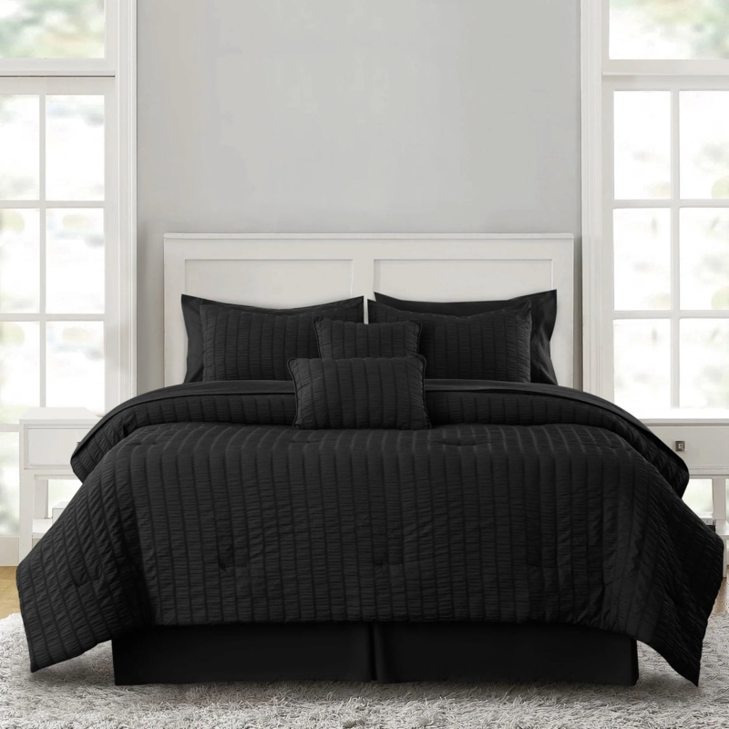 Reversible Comforter Set Gray Trellis Pattern Navy Accent Bedding