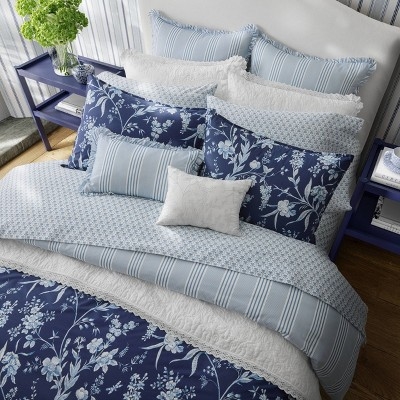 Reversible Duvet Cover Set Branch Toile Cottage Style White Bed