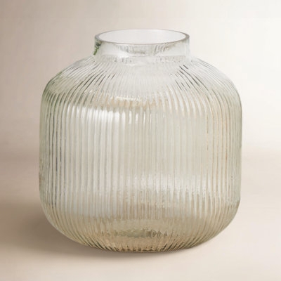 Ribbed Glass Vase Short Bulbous Modern Minimalist Centerpiece