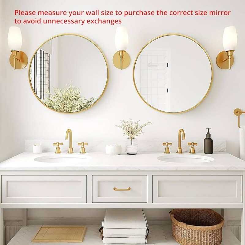 Round Mirror 20 Inch Thin Frame Modern Glam Bathroom Setting