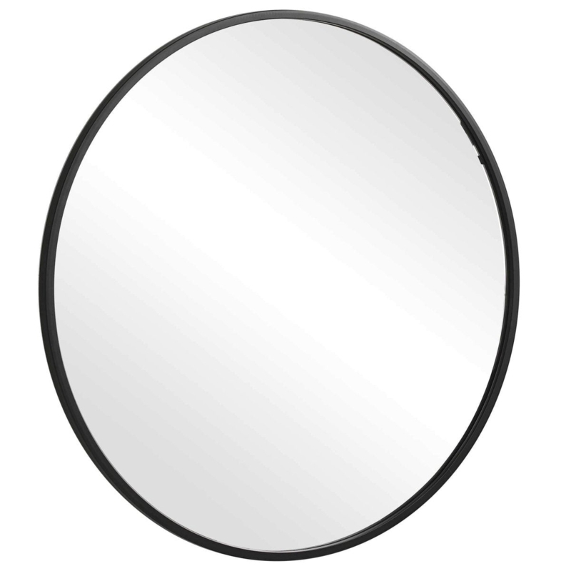 Round Mirror Ultra Slim Matte Black Frame Minimalist Contemporary