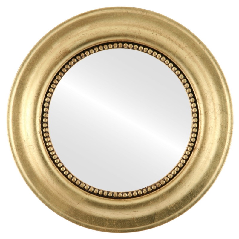 Round Wall Mirror Beaded Border Gold Leaf Finish Traditional Style