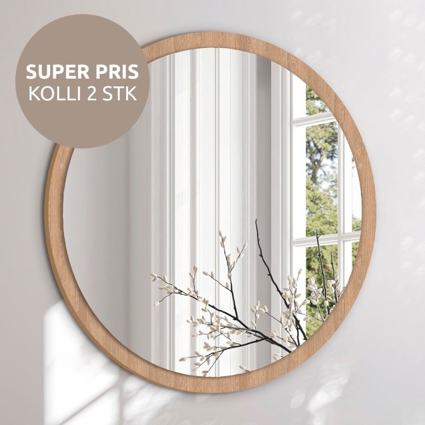 Round Wall Mirror, Thin Minimalist Wood Frame, Scandinavian Entryway