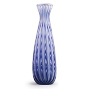 Royal Blue Glass Vase: Feathered Chevron Pattern, Teardrop. Coastal decor.