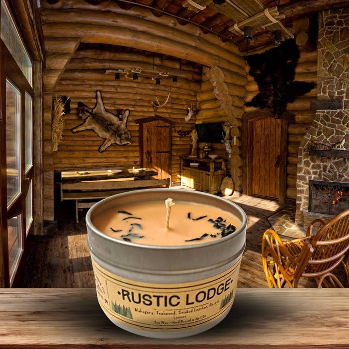 Rustic Cabin Home Fragrance Botanical Topped Metal Tin Candle