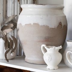 Rustic Ceramic Planter with Two-Tone Dipped Glaze | Farmhouse Pottery Display