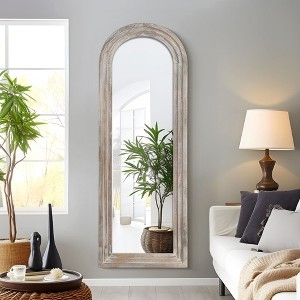 Rustic Chic Arched Floor Mirror Weathered White Frame