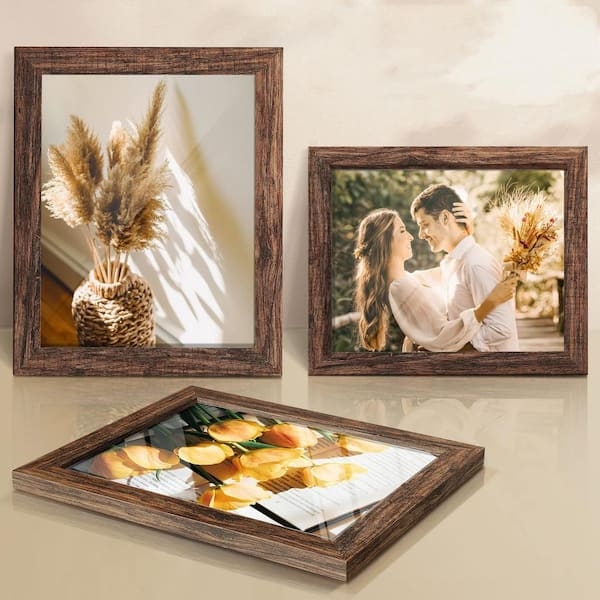 Rustic Dark Brown Picture Frames, Textured Wood Grain Set