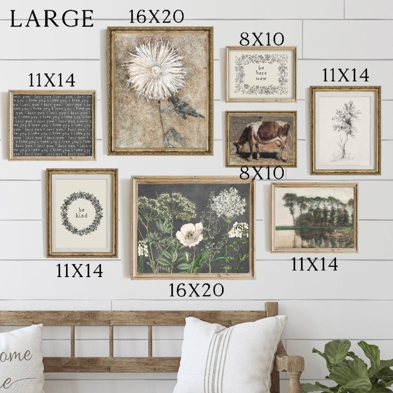 Rustic Farmhouse Botanical Gallery Wall Set, Wood Toned Frames