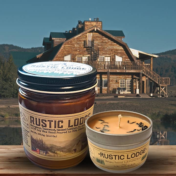 Rustic Lodge Scented Candles Amber Glass and Botanical Tin Set